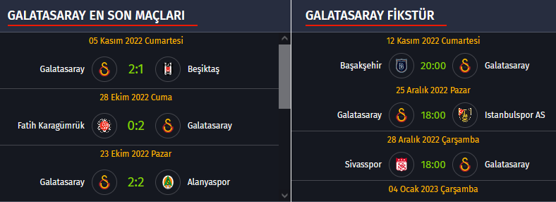 Galatasaray fikstürü