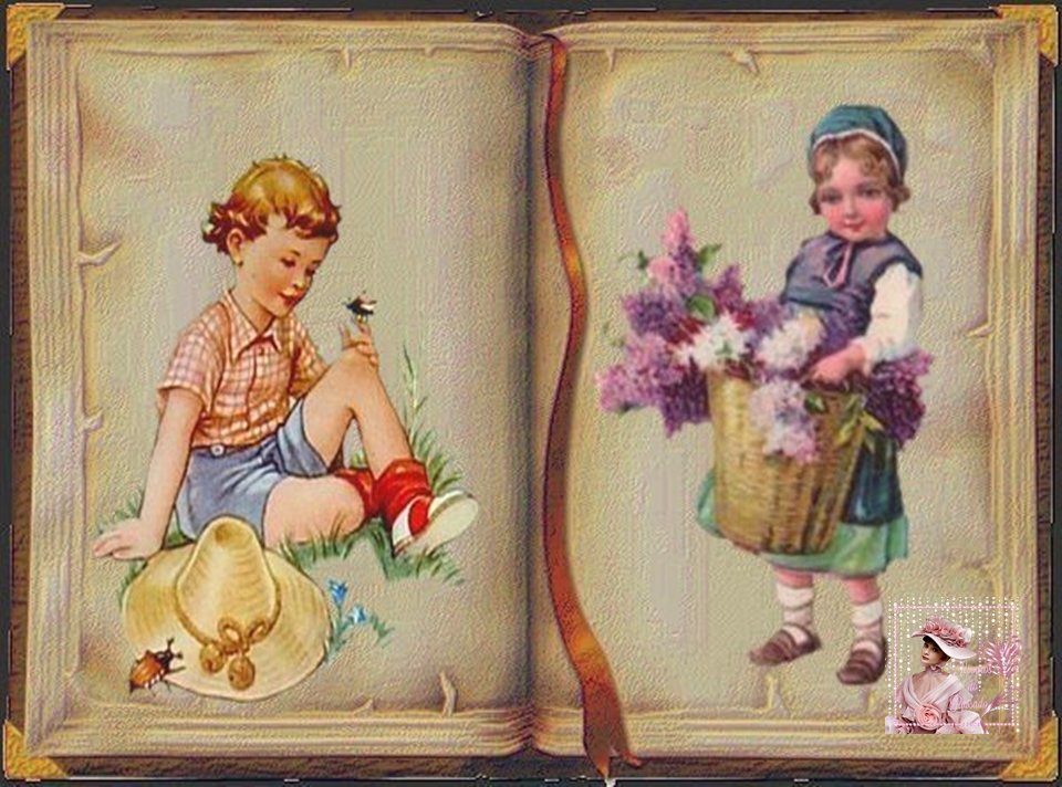 Pinturas de Crianças Vintage em Livros