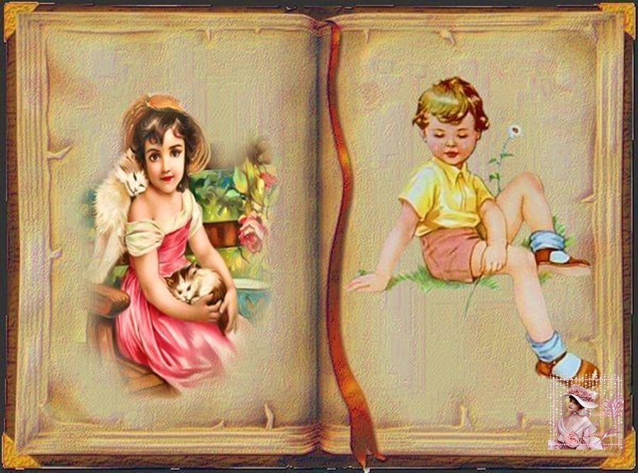 Pinturas de Crianças Vintage em Livros