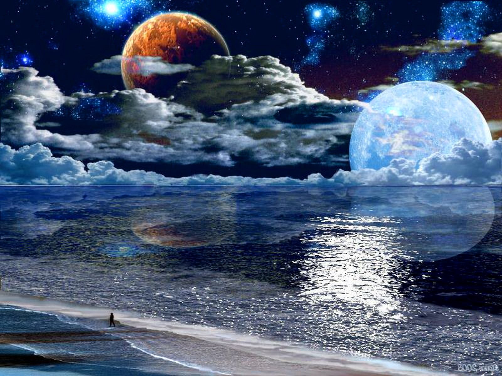 Окружающее спокойно. Космический пейзаж. Красивые планеты. Море и космос. Картина Космическая ночь.